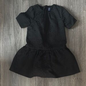 Black Pleated A-Line Dress with Crew Neck